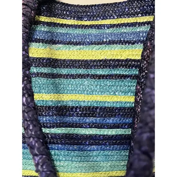 Faded Glory Wheat Straw Multi Striped Tote/Shoulder/Beach Bag NWOT - Picture 3 of 5
